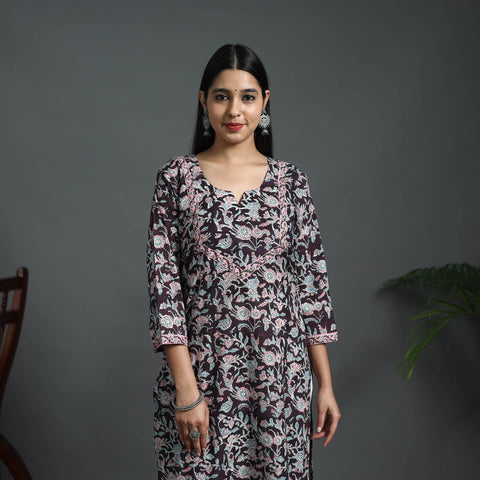 Sequins Work Cotton Straight Sanganeri Print Kurta 09