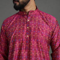 Pink - Silk Cotton Handwoven Pochampally Ikat Kurta for Men 01