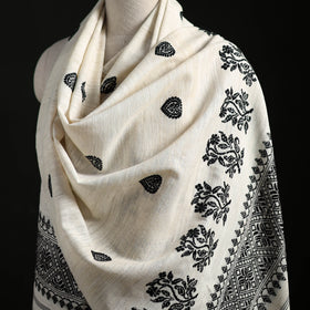 White - Handspun Handwoven Pure Eri Silk Aari Hand Embroidered Shawl of Assam 06