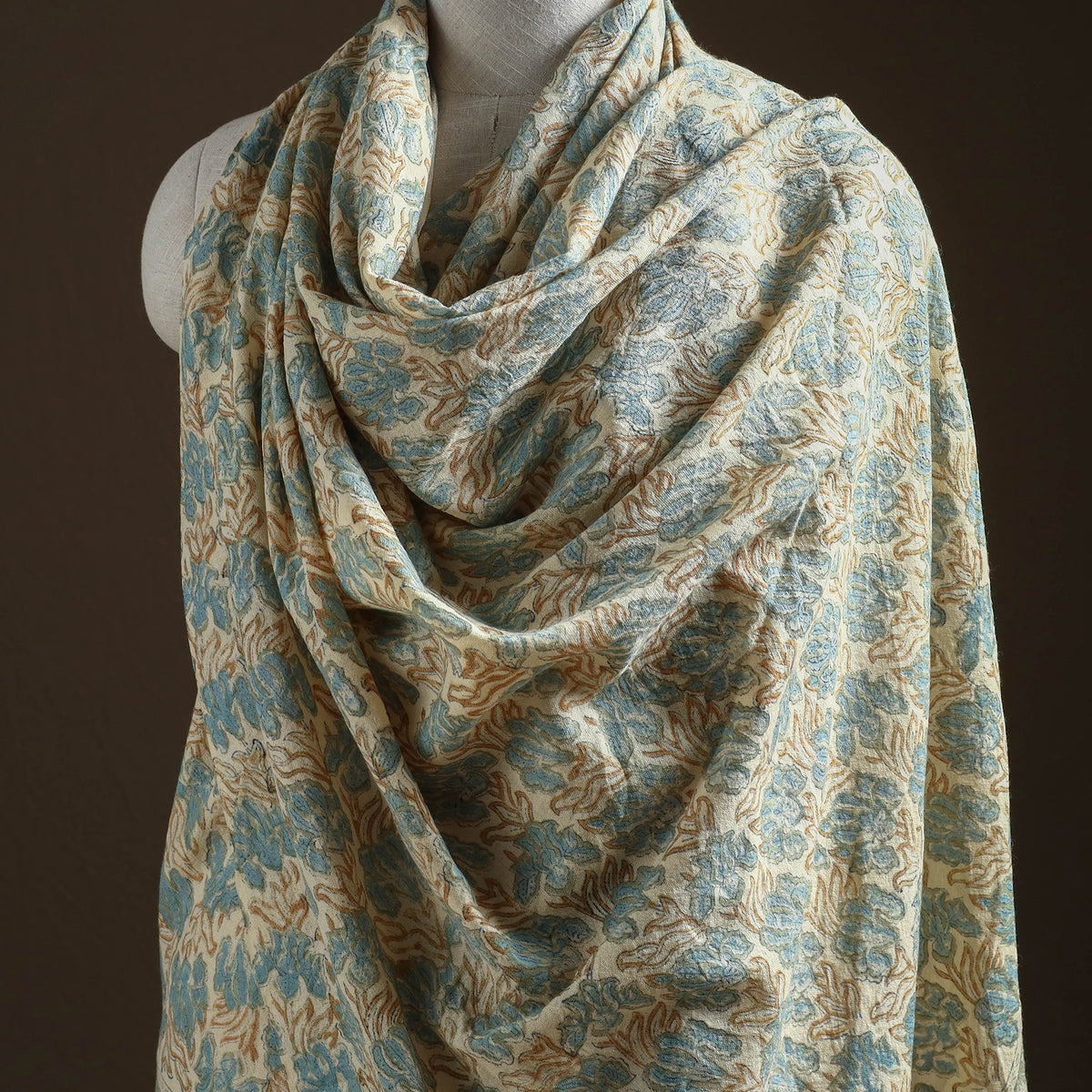Floral Sanganeri Print Pure Merino Wool Handwoven Shawl 23