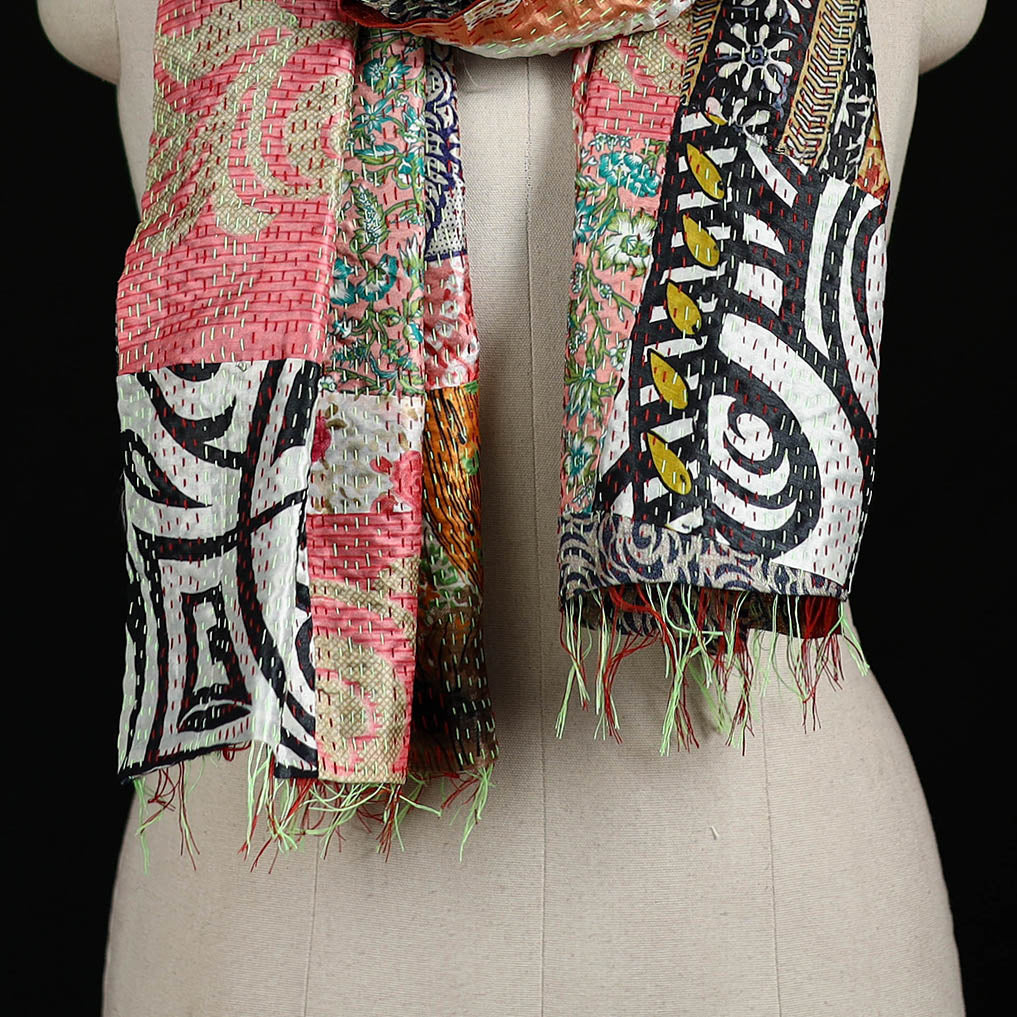 Bengal Kantha Handwork Patchwork Reversible Silk Stole 322