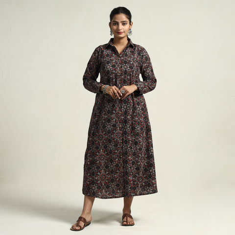 Black - Ajrakh Hand Block Printed Cotton Dress