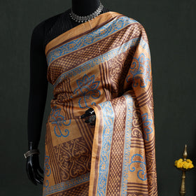 Pure Handloom Tussar Silk Saree in Bengal Hand Block Prints 06