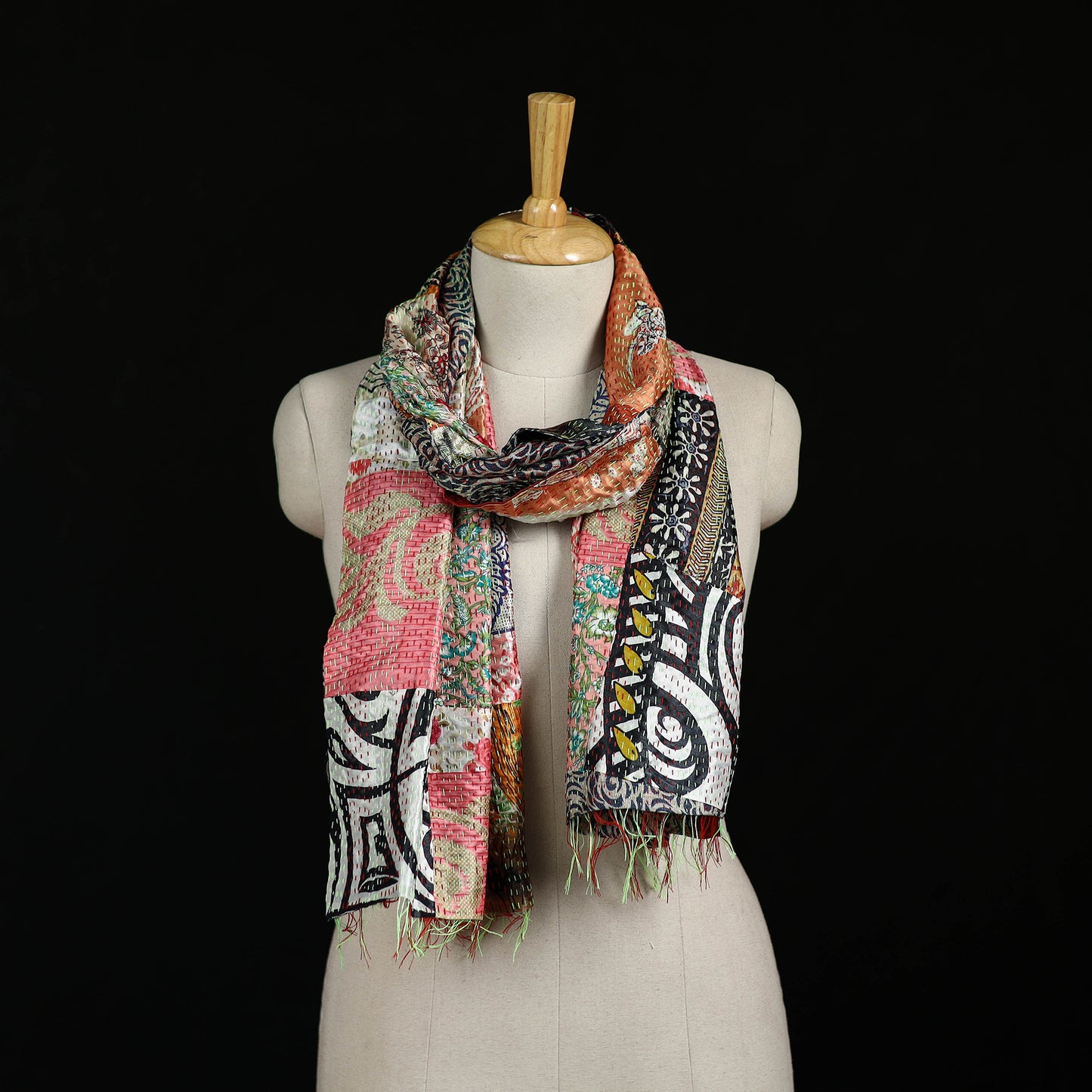 Bengal Kantha Handwork Patchwork Reversible Silk Stole 322