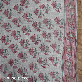 Floral Hand Block Print Mulberry Silk Sanganeri Saree 08