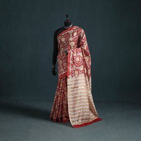 Floral Hand Block Print Mulberry Silk Sanganeri Saree 09