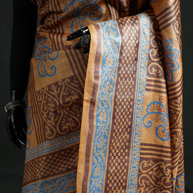 Pure Handloom Tussar Silk Saree in Bengal Hand Block Prints 06
