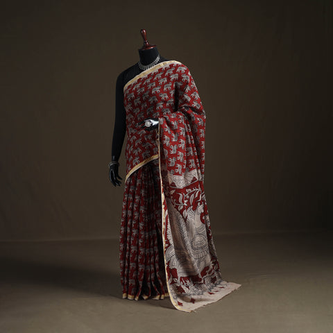 Kalamkari Printed Kota Doria Cotton Saree 20