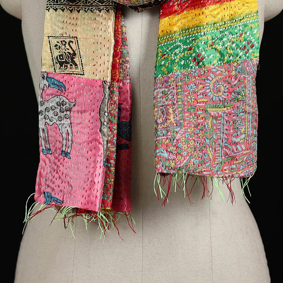Bengal Kantha Handwork Patchwork Reversible Silk Stole 324