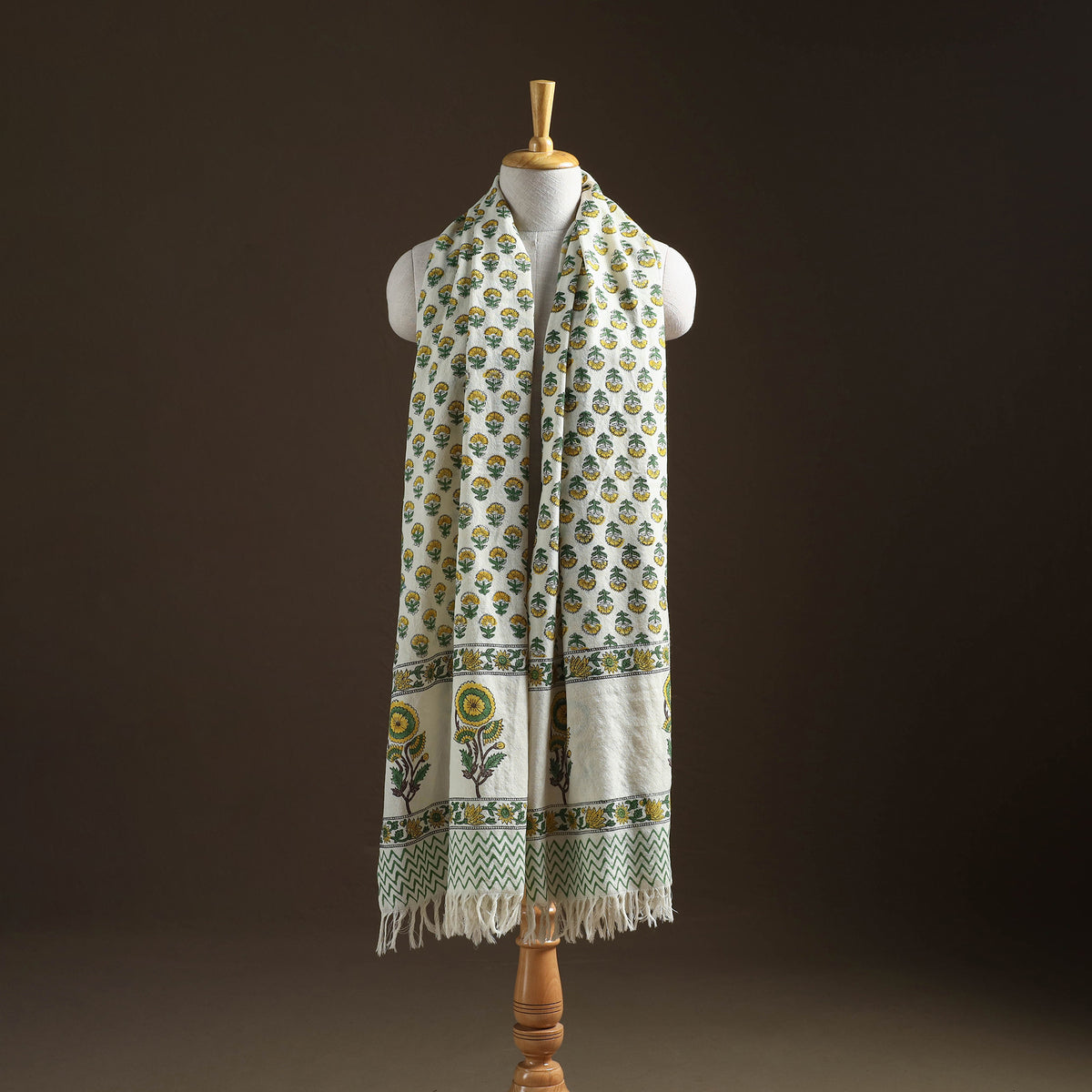 Floral Sanganeri Print Pure Merino Wool Handwoven Shawl 24