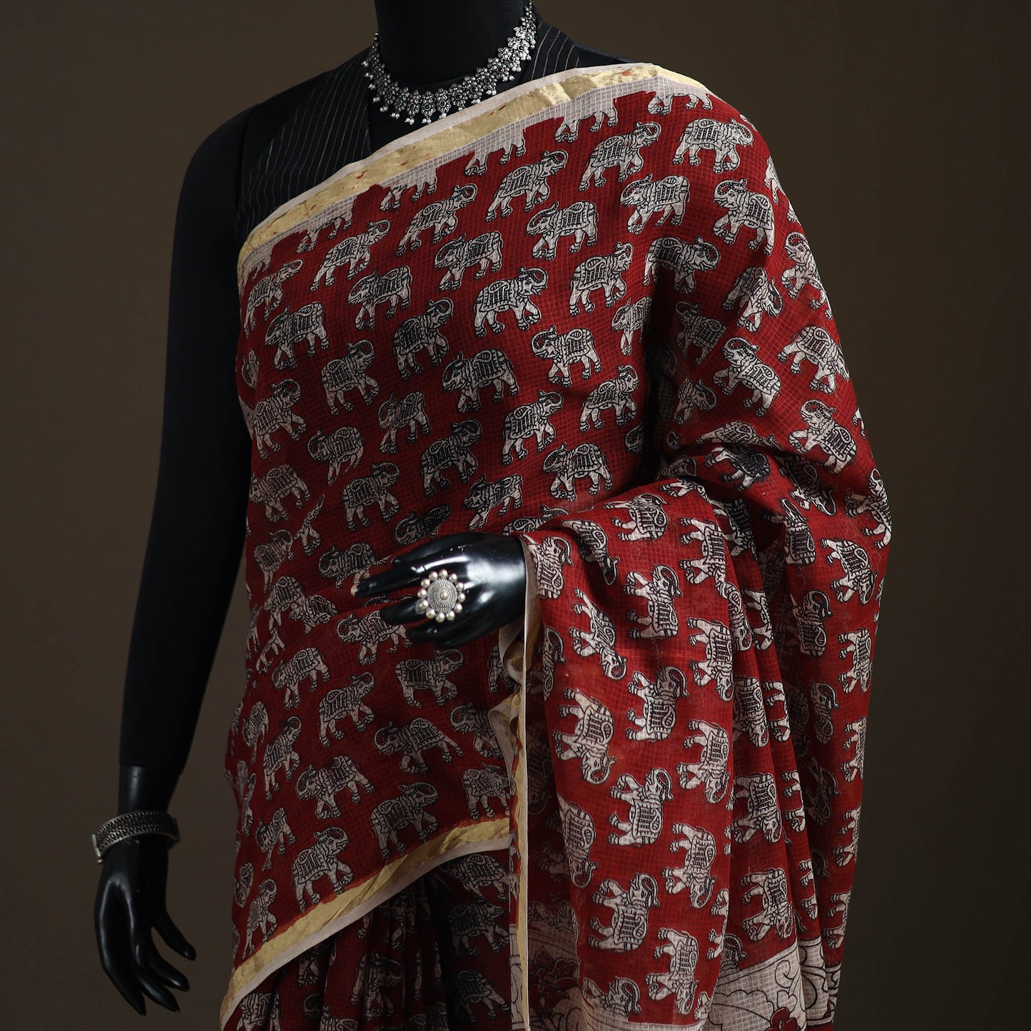 Kalamkari Printed Kota Doria Cotton Saree 20