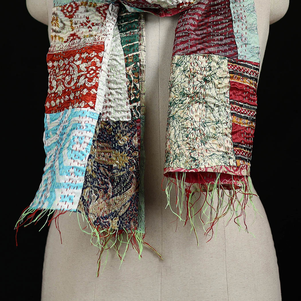 Bengal Kantha Handwork Patchwork Reversible Silk Stole 325