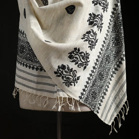 White - Handspun Handwoven Pure Eri Silk Aari Hand Embroidered Shawl of Assam 06