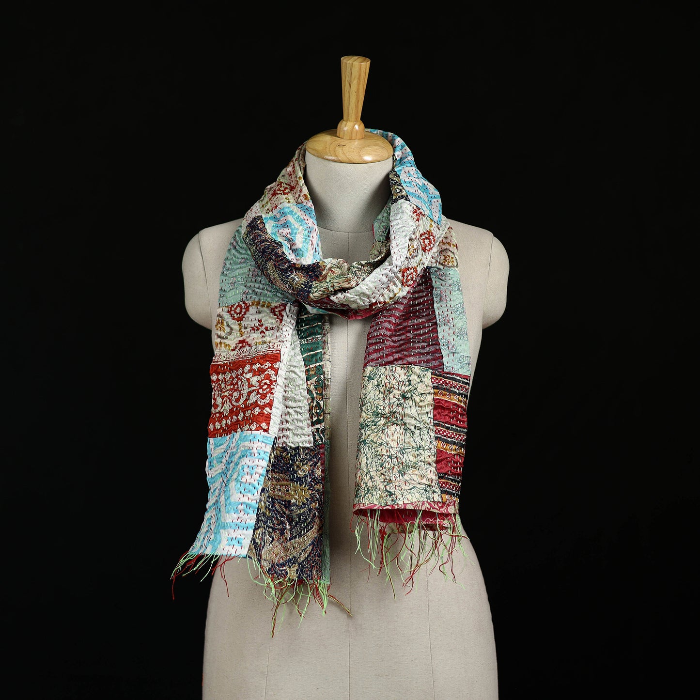 Bengal Kantha Handwork Patchwork Reversible Silk Stole 325