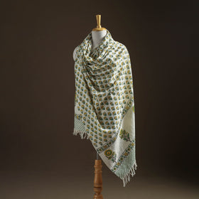 Floral Sanganeri Print Pure Merino Wool Handwoven Shawl 24