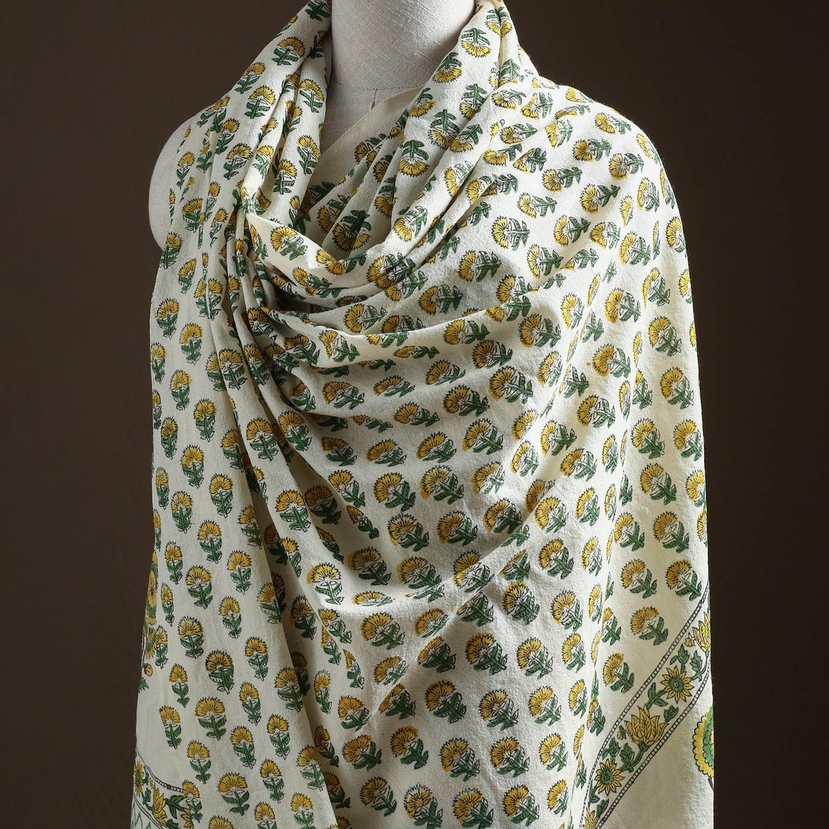Floral Sanganeri Print Pure Merino Wool Handwoven Shawl 24