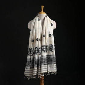 White - Handspun Handwoven Pure Eri Silk Aari Hand Embroidered Shawl of Assam 06