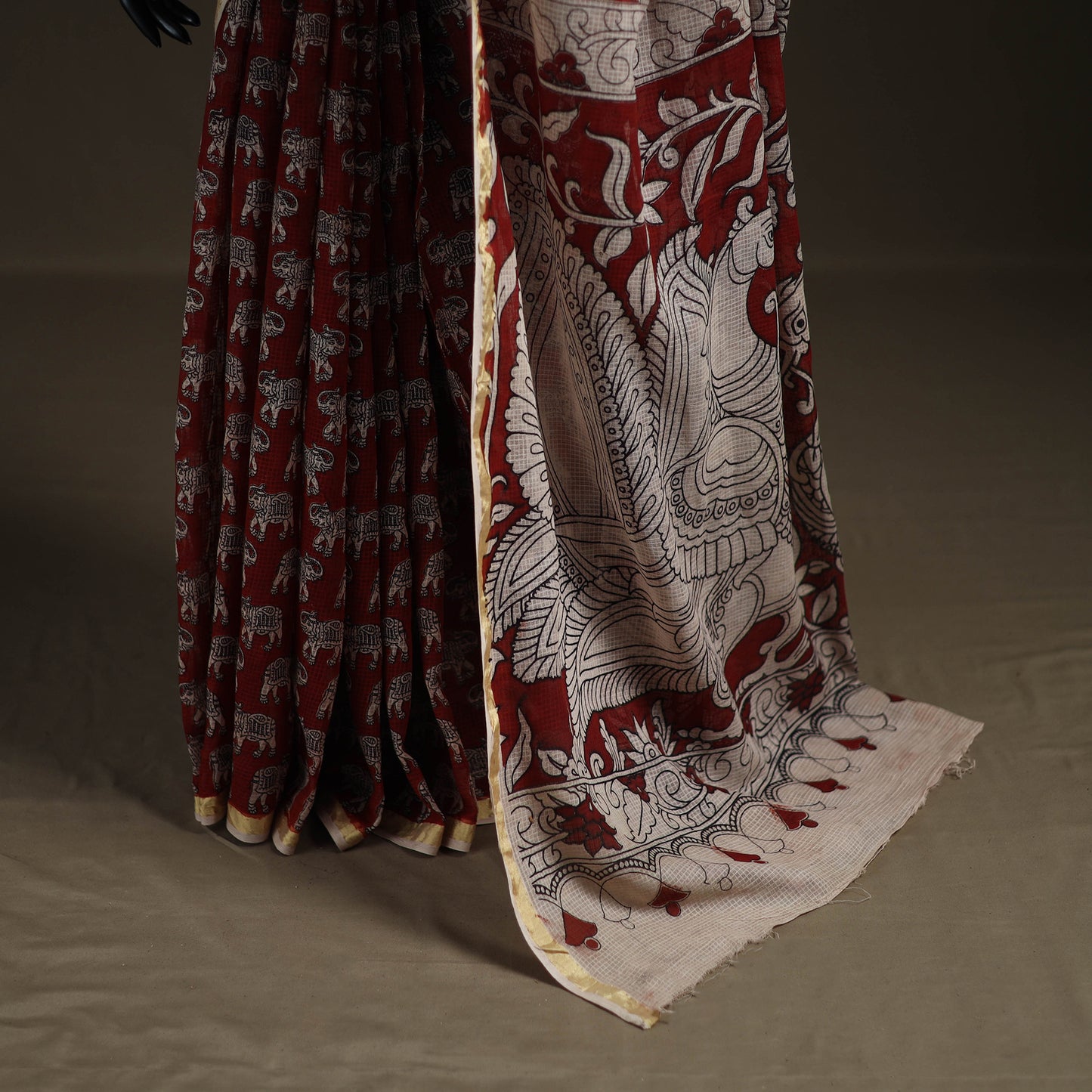 Kalamkari Printed Kota Doria Cotton Saree 20