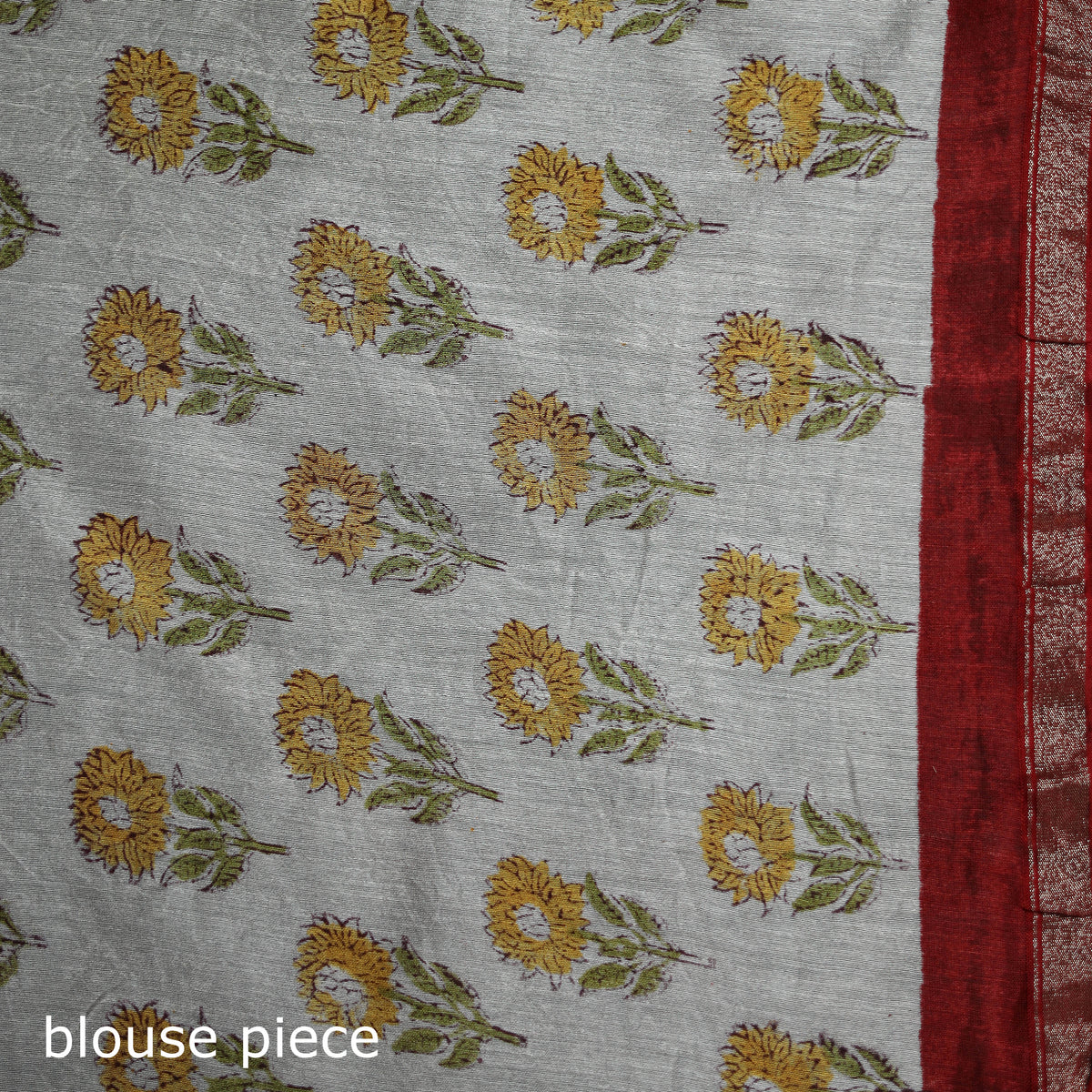 Floral Hand Block Print Mulberry Silk Sanganeri Saree 09