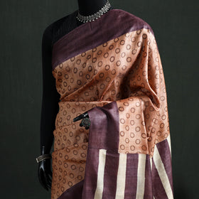 Pure Handloom Tussar Silk Saree in Bengal Hand Block Prints 05