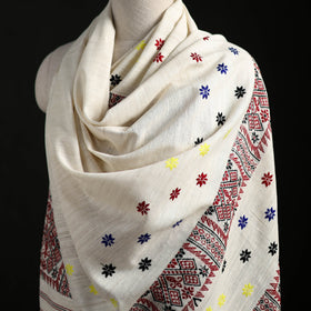White - Handspun Handwoven Pure Eri Silk Aari Hand Embroidered Shawl of Assam 07