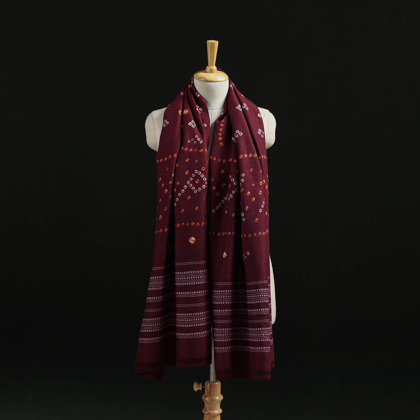 Kutch Handwoven Bandhani Tie-Dye Merino Wool Shawl 36