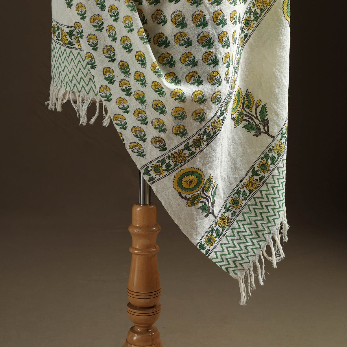 Floral Sanganeri Print Pure Merino Wool Handwoven Shawl 24