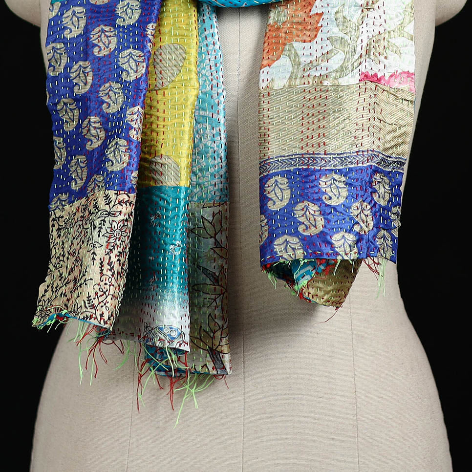 Bengal Kantha Handwork Patchwork Reversible Silk Stole 329
