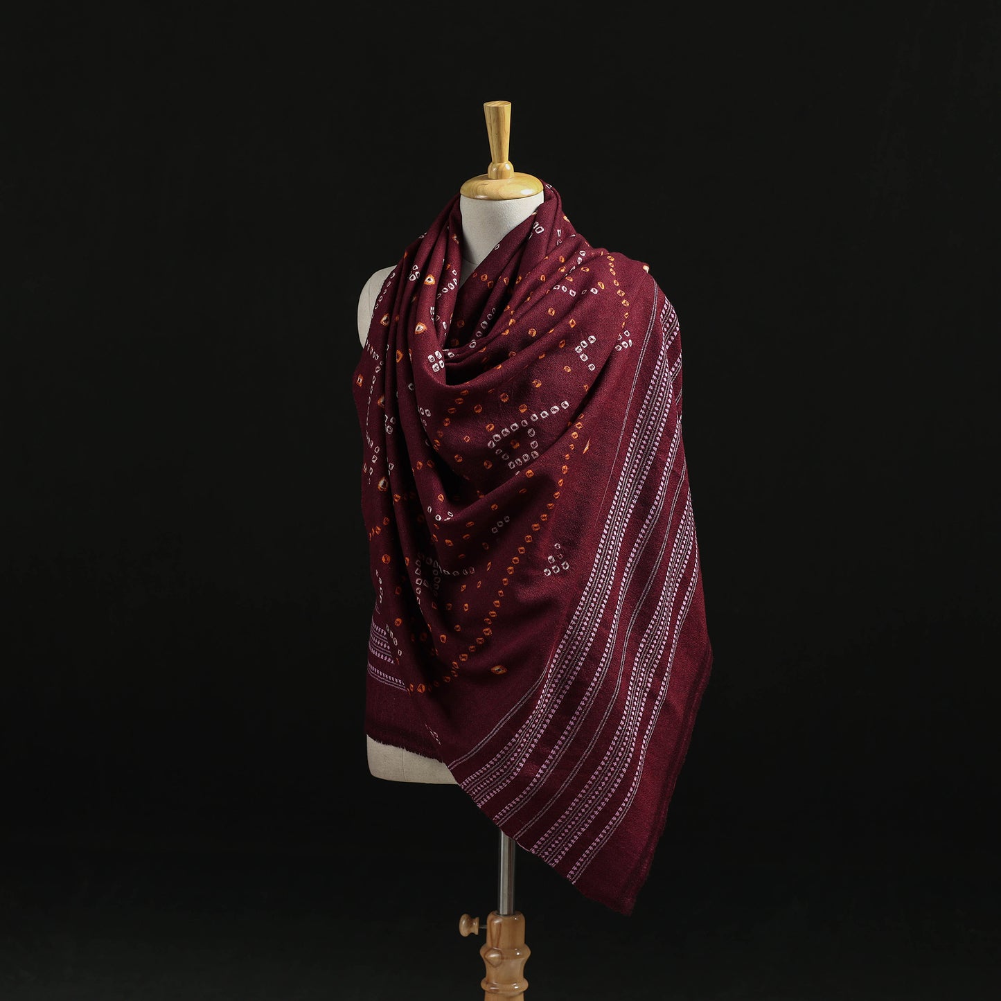 Kutch Handwoven Bandhani Tie-Dye Merino Wool Shawl 36