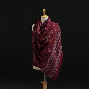 Maroon - Kutch Handwoven Bandhani Tie-Dye Merino Wool Shawl 36