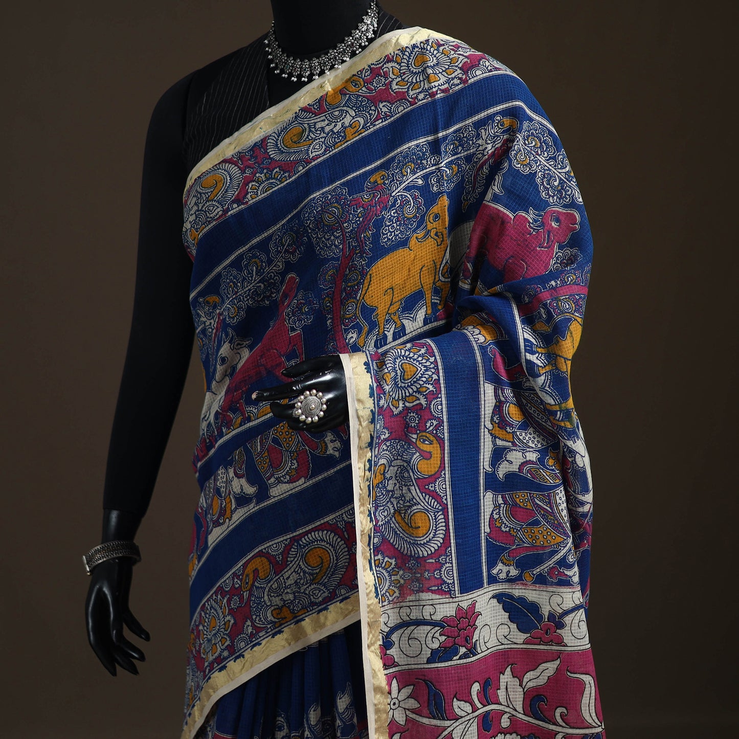 Kalamkari Printed Kota Doria Cotton Saree 21