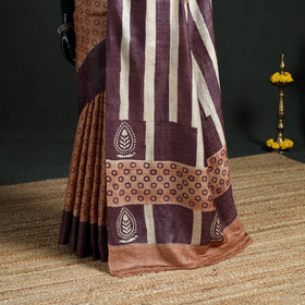 Pure Handloom Tussar Silk Saree in Bengal Hand Block Prints 05