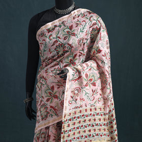 Floral Hand Block Print Mulberry Silk Sanganeri Saree 10