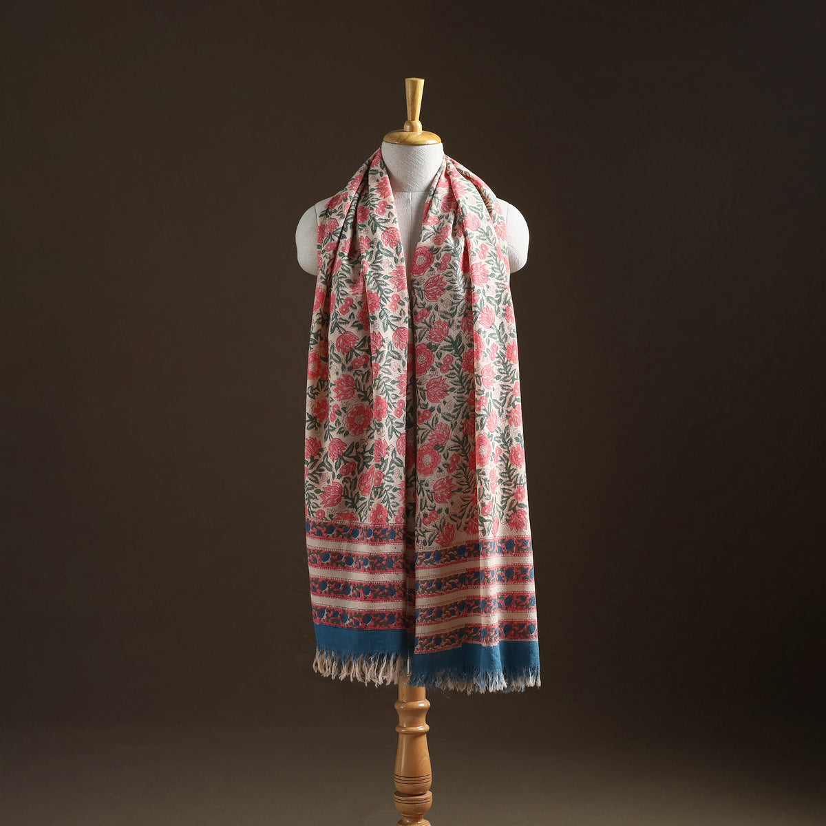 Floral Sanganeri Print Pure Merino Wool Handwoven Shawl 25