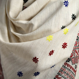 White - Handspun Handwoven Pure Eri Silk Aari Hand Embroidered Shawl of Assam 07
