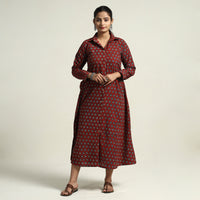 Maroon - Ajrakh Hand Block Printed Cotton Dress