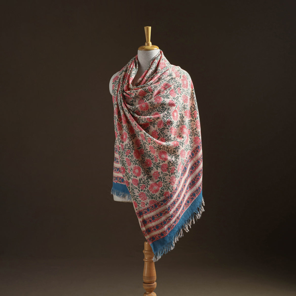 Floral Sanganeri Print Pure Merino Wool Handwoven Shawl 25