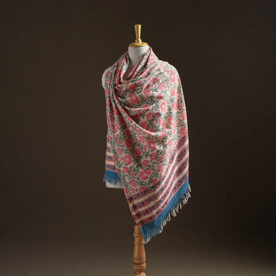Floral Sanganeri Print Pure Merino Wool Handwoven Shawl 25