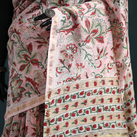 Floral Hand Block Print Mulberry Silk Sanganeri Saree 10