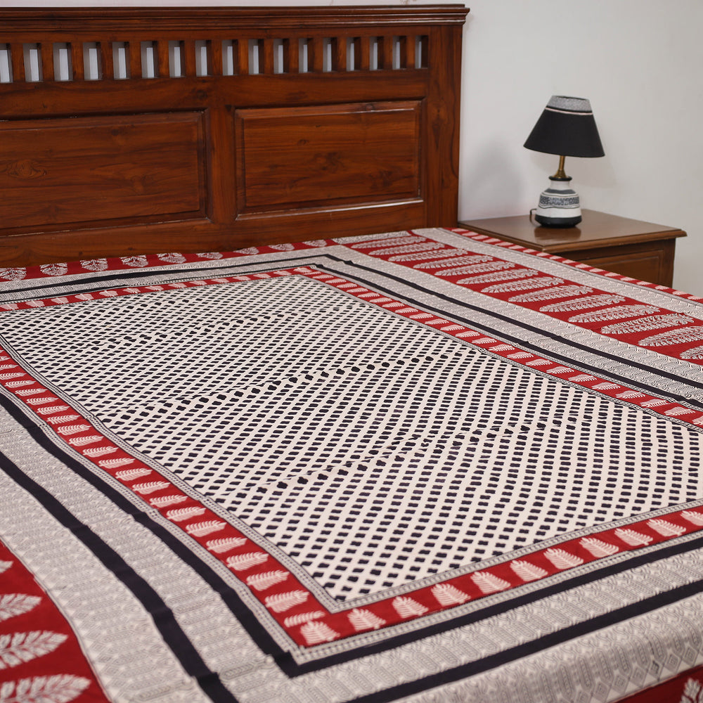 Red - Bagh Block Printed Cotton Double Bed Cover (115 x 90 in)