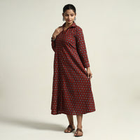 Maroon - Ajrakh Hand Block Printed Cotton Dress