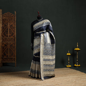 Pure Handloom Tussar Silk Saree in Bengal Hand Block Prints 04