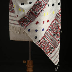 White - Handspun Handwoven Pure Eri Silk Aari Hand Embroidered Shawl of Assam 07
