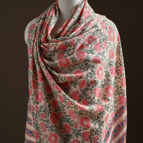 Floral Sanganeri Print Pure Merino Wool Handwoven Shawl 25