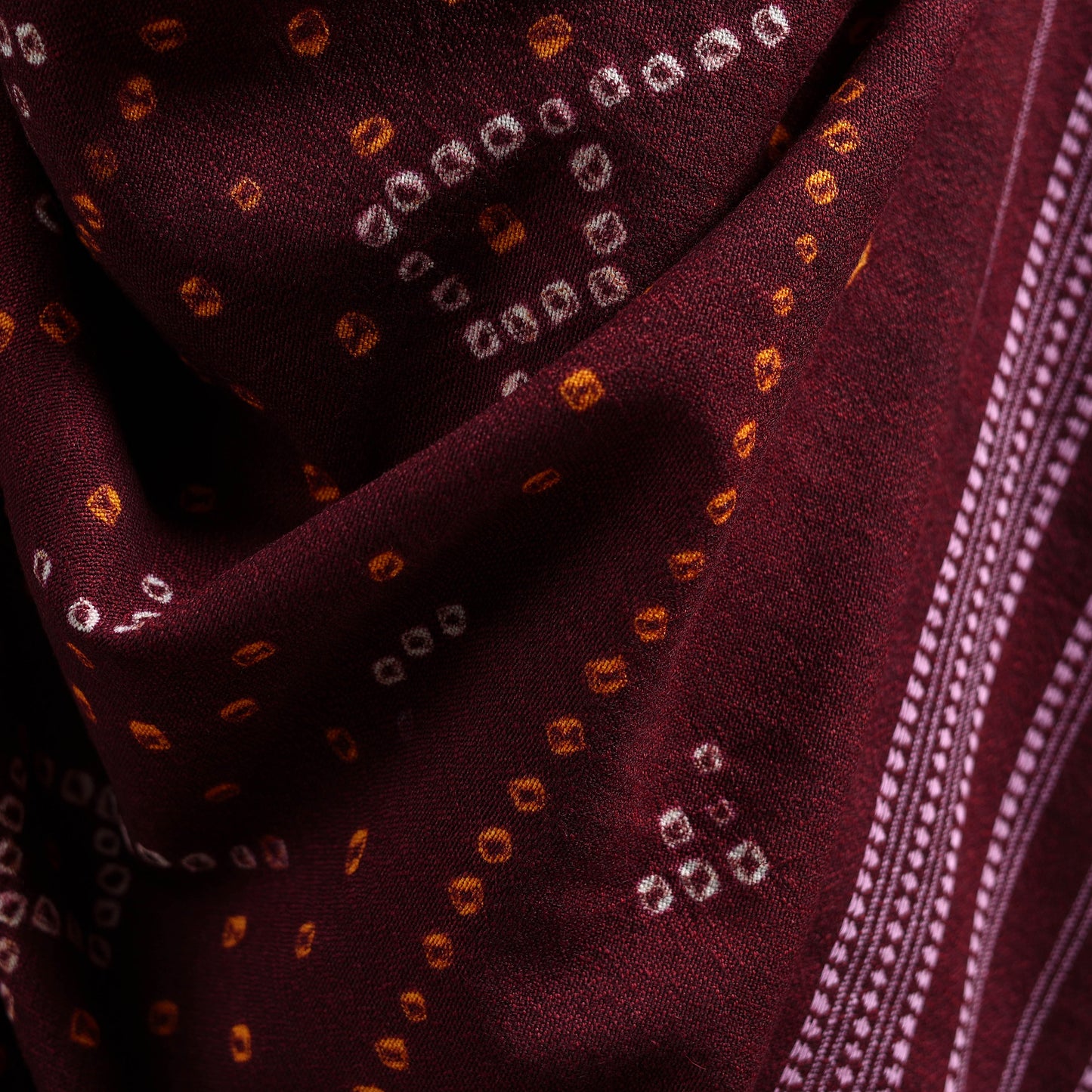 Kutch Handwoven Bandhani Tie-Dye Merino Wool Shawl 36