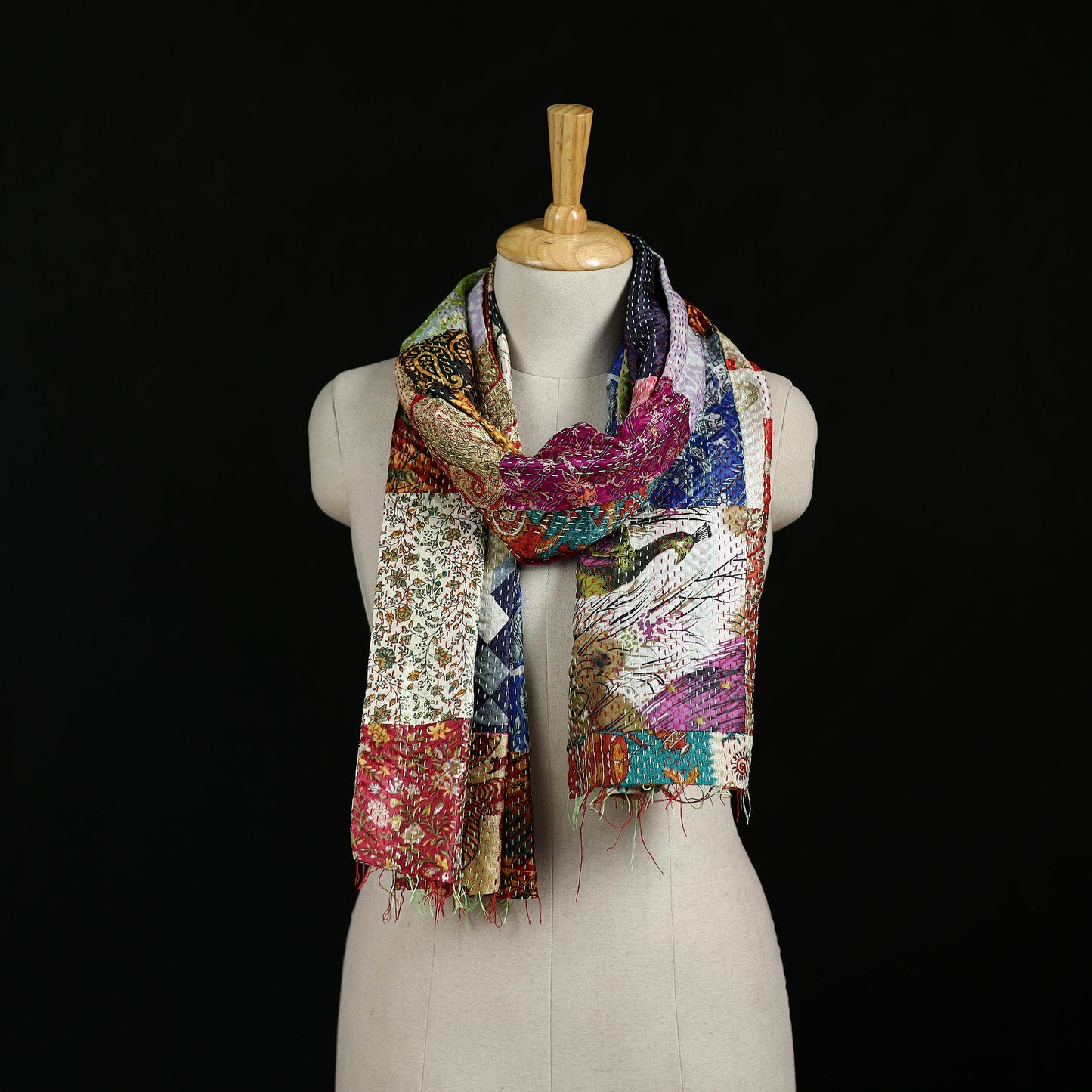 Bengal Kantha Handwork Patchwork Reversible Silk Stole 331