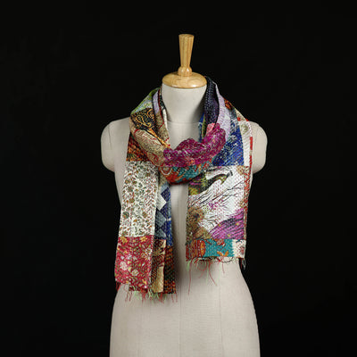Bengal Kantha Handwork Patchwork Reversible Silk Stole 331