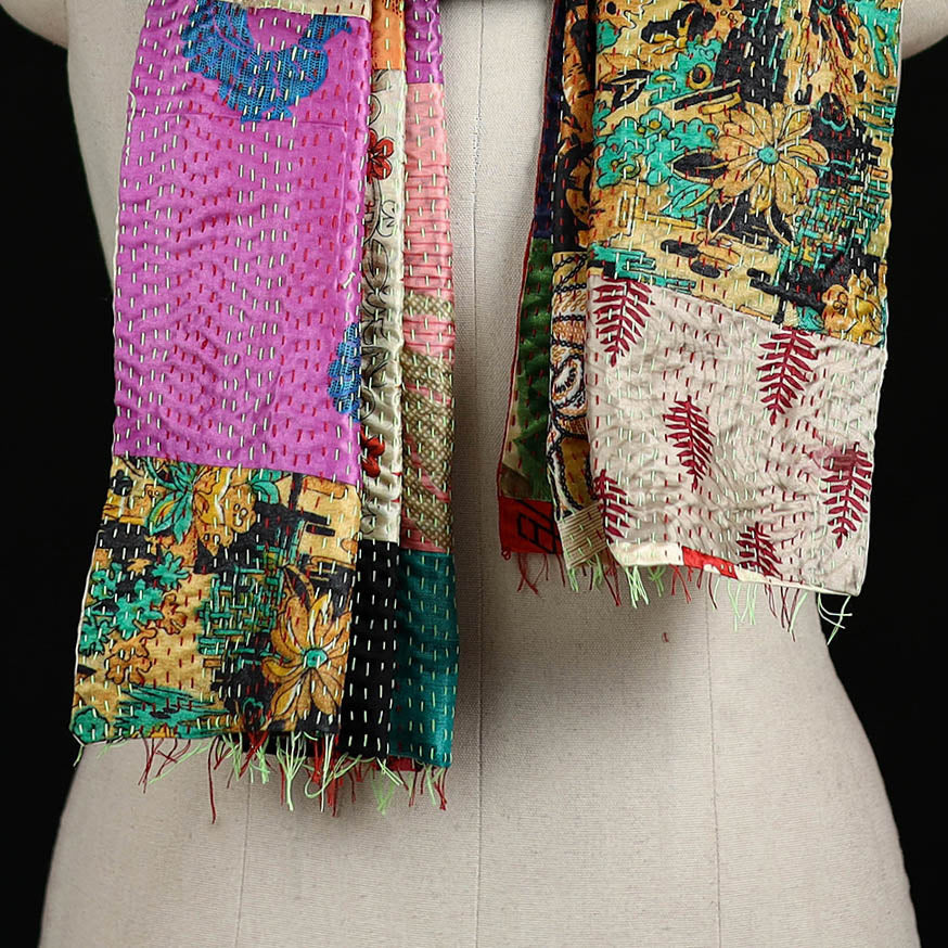 Bengal Kantha Handwork Patchwork Reversible Silk Stole 332
