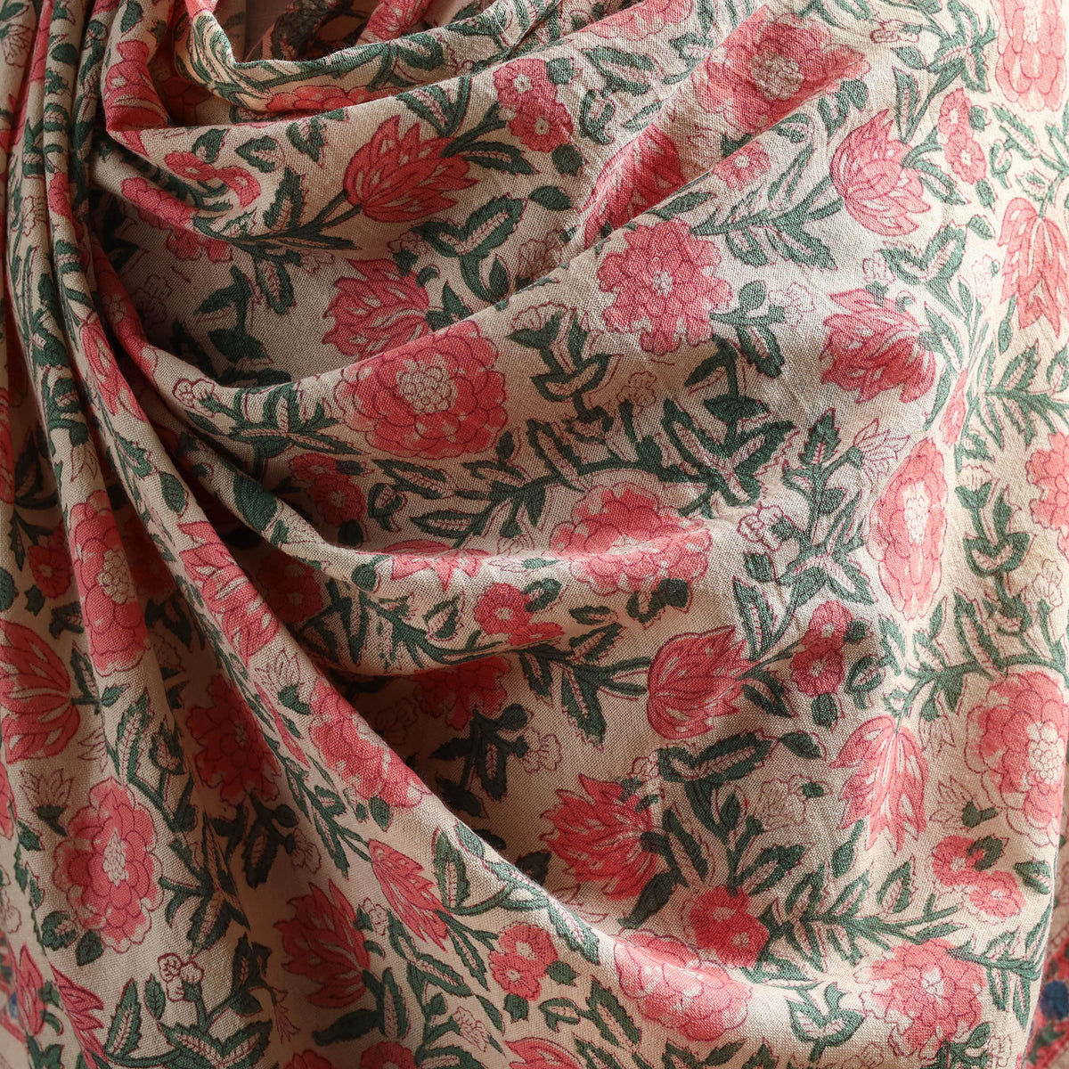 Floral Sanganeri Print Pure Merino Wool Handwoven Shawl 25