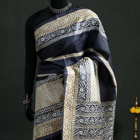 Pure Handloom Tussar Silk Saree in Bengal Hand Block Prints 04